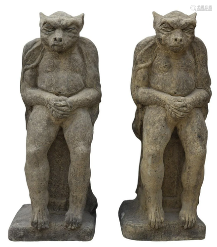 (2) CAST STONE GARDEN STATUARY, GARGOYLES