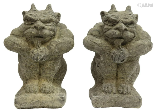 (2) CAST STONE GARDEN STATUARY GARGOYLES