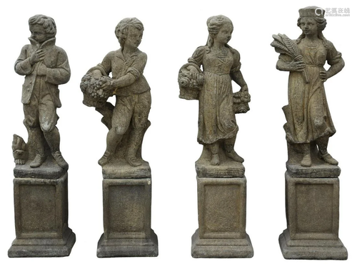 (4) CAST STONE FOUR SEASONS GARDEN STATUES, 45