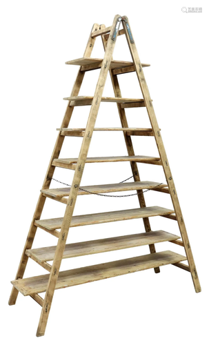 RUSTIC PINE A-FRAME LADDER ETAGERE BOOKSHELF