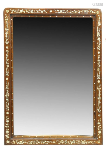 CHINESE MOTHER OF PEARL INLAY ROSEWOOD WALL MIRROR