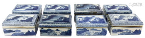 (8) CHINESE BLUE & WHITE PORCELAIN TABLE BOXES