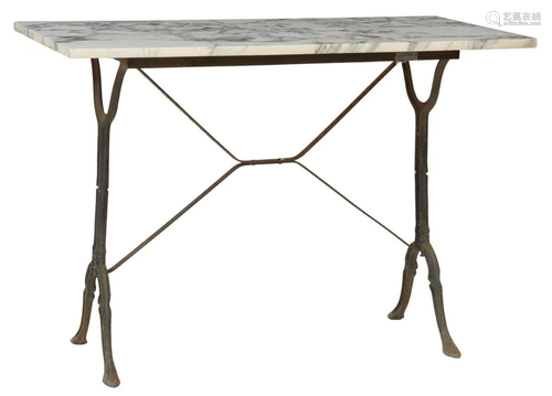 FRENCH PARISIAN MARBLE-TOP CAST IRON BISTRO TABLE