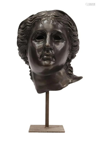 PATINATED METAL SATALA APHRODITE HEAD ON STAND