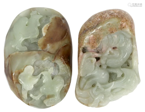 (2) CHINESE CARVED NEPHRITE JADE BOULDER CARVINGS