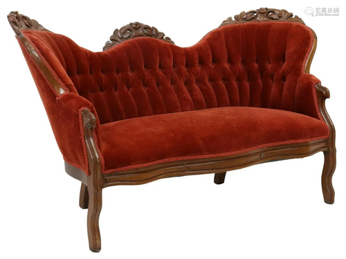 AMERICAN VICTORIAN TUFTED PARLOR SETTEE, 19TH C.