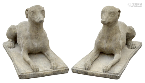 2) CAST STONE GARDEN STATUARY, RECUMBENT GREYHOUND