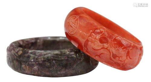 (2) LARGE CHINESE CARVED JADE BANGLES