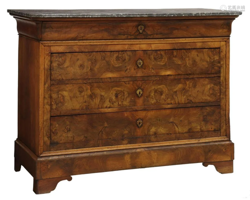 FRENCH LOUIS PHILIPPE MARBLE-TOP BURLWOOD COMMODE