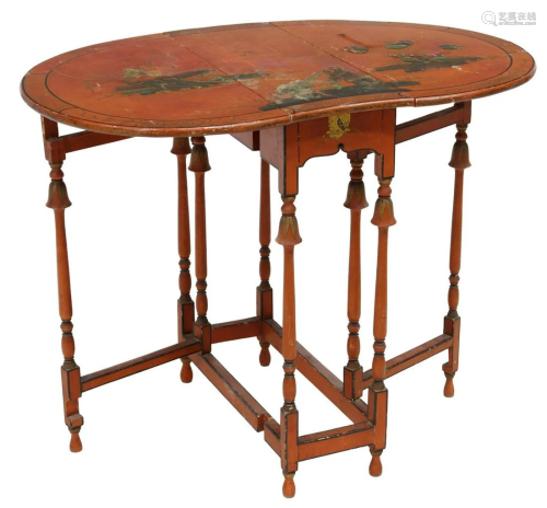 CHINOISERIE RED LACQUERED DROP-LEAF TABLE