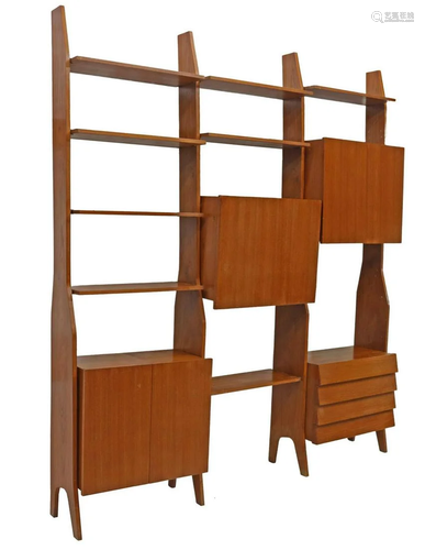 ITALIAN MID-CENTURY MODERN MODULAR TEAK BOOKCASE