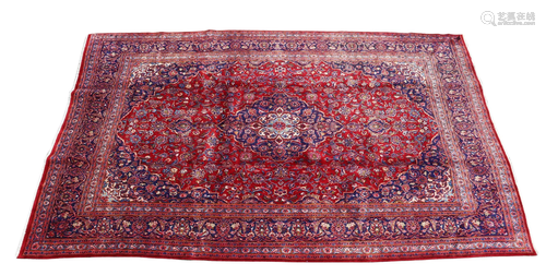 HAND-TIED PERSIAN MASHAD RUG, 12'2.5