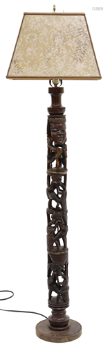 AFRICAN MALAWI FIGURAL WOOD CARVING FLOOR LAMP