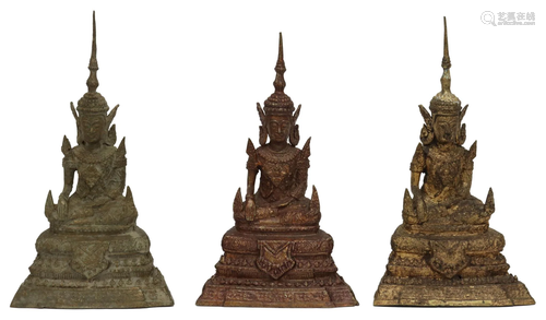 (3) THAI BRONZE RATTANAKOSIN STYLE BUDDHA FIG…