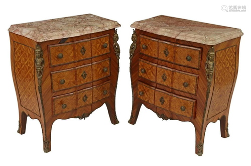 (2) PETITE LOUIS XV STYLE MARBLE-TOP NIGHTSTANDS