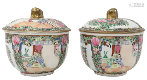 (2) CHINESE ROSE MEDALLION PORCELAIN COVERED BOWLS