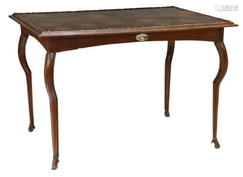 MIXED WOOD WRITING TABLE, FAUX LEATHER TOP
