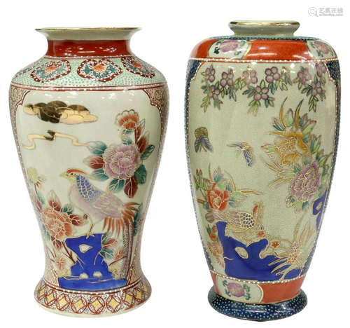 (2) SATSUMA STYLE ENAMELED PORCELAIN VASES