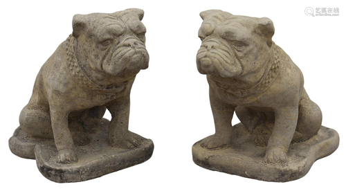 (2) CAST STONE ENGLISH BULLDOGS GARDEN STATUARY