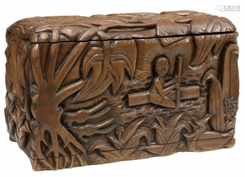 AFRICAN CARVED HARDWOOD STORAGE TRUNK