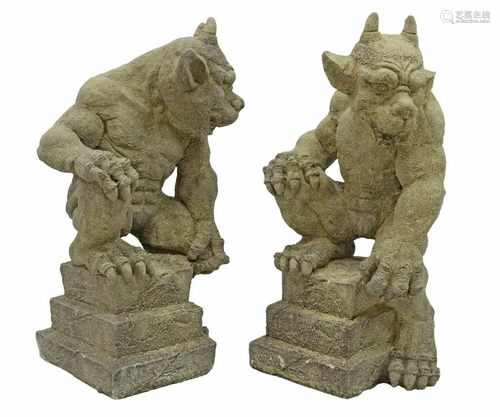 (2) CAST STONE GARDEN STATUARY, GARGOYLES