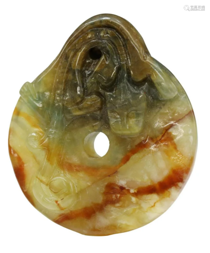 CHINESE CARVED JADE CHILONG BI DISC PENDANT