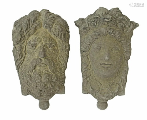 (2) CAST STONE CLASSICAL MASKS WALL PLANTERS
