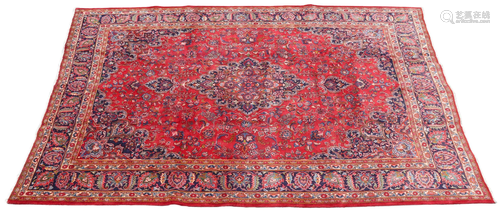 HAND-TIED PERSIAN MASHAD RUG, 12'8