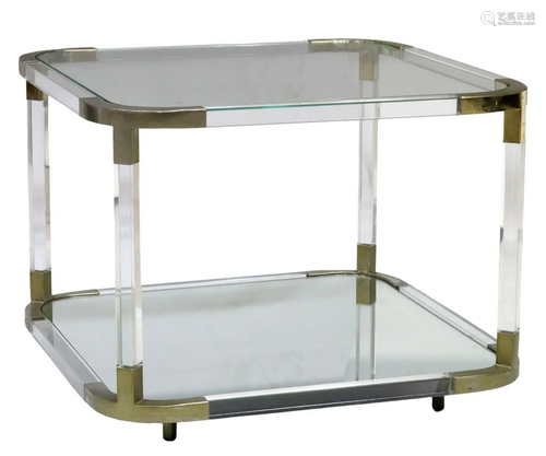 MODERN ACRYLIC & GLASS TWO-TIER SIDE TABLE