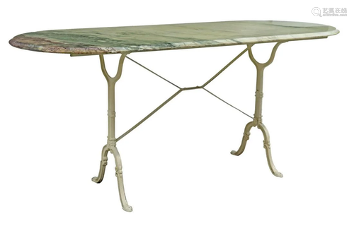 FRENCH PARISIAN MARBLE-TOP CAST IRON BISTRO TABLE