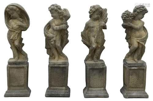 (4) CAST STONE FOUR SEASONS GARDEN STATUES, 42