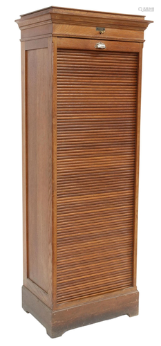 FRENCH OAK TAMBOUR-DOOR FILE CABINET