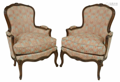 (2) FRENCH LOUIS XV STYLE UPHOLSTERED BERGERES