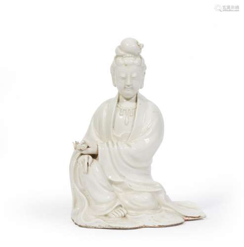 CHINE, XIXème siècle.Statuette de Guanyin en porcelaine blan...
