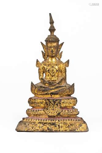 THAILANDE, Ratanakosin, XIXème siècle.Bouddha en bronze doré...