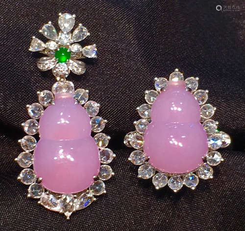 SET OF ICY PINK PURPLE JADEITE PENDANT&RING