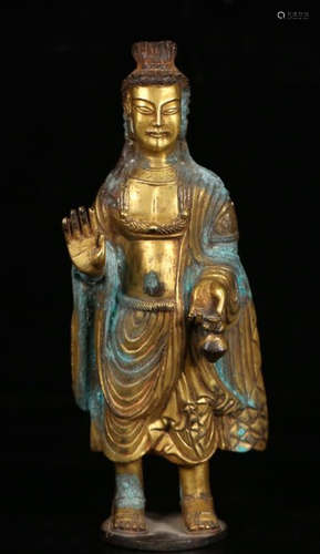 GILT BRONZE CAST GUANYIN BUDDHA STATUE