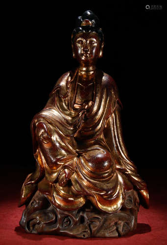 GILT LACQUER WOOD GUANYIN BUDDHA STATUE