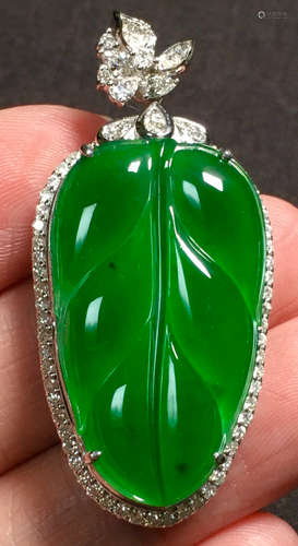 ICY GREEN JADEITE LEAF PENDANT