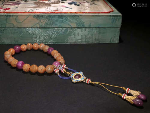 RED JADEITE STRING BRACELET WITH 18 BEADS