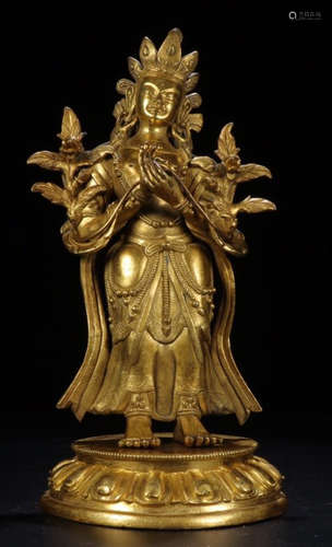 GILT BRONZE CAST GUANYIN BUDDHA STATUE