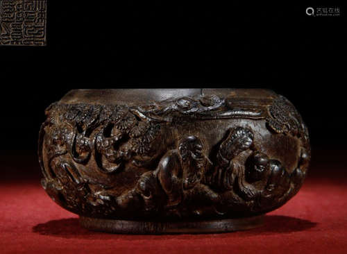 CHENXIANG WOOD CARVED FIGURE BRUSH WASHER