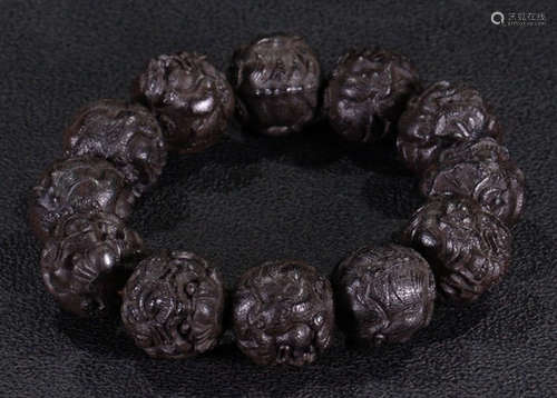 CHENXIANG WOOD CARVED PIXIU BRACELET