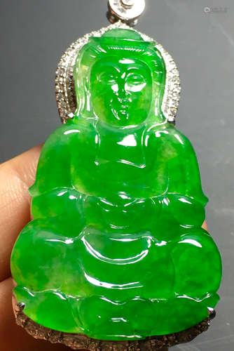 ICY GREEN JADEITE GUANYIN PENDANT