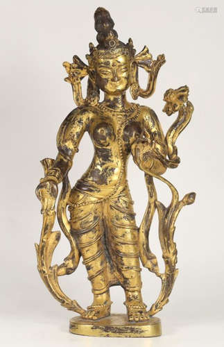 GILT BRONZE CAST TARA BUDDHA STATUE