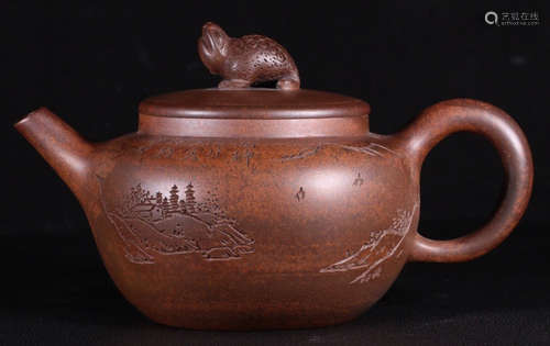 ZISHA CARVED LANDSCAPE TEAPOT