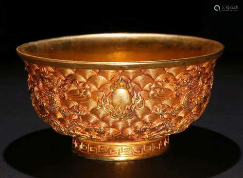 GILT BRONZE CAST DRAGON PATTERN BOWL