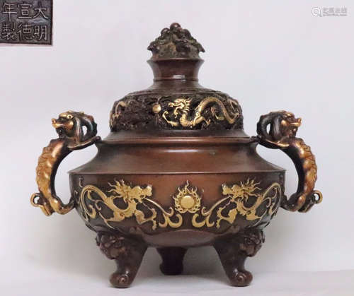 GOLD INLAID BRONZE CAST CENSER