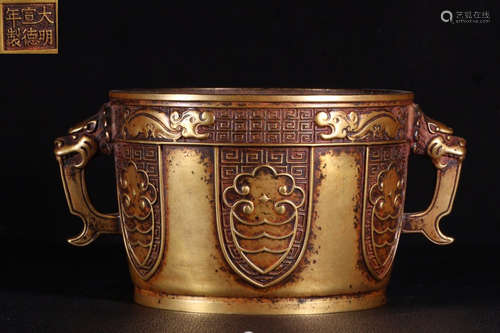 XUANDE MARK GILT BRONZE CAST CENSER