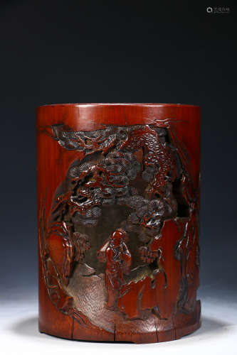 CHINESE BAMBOO CARVED BRUSH POT